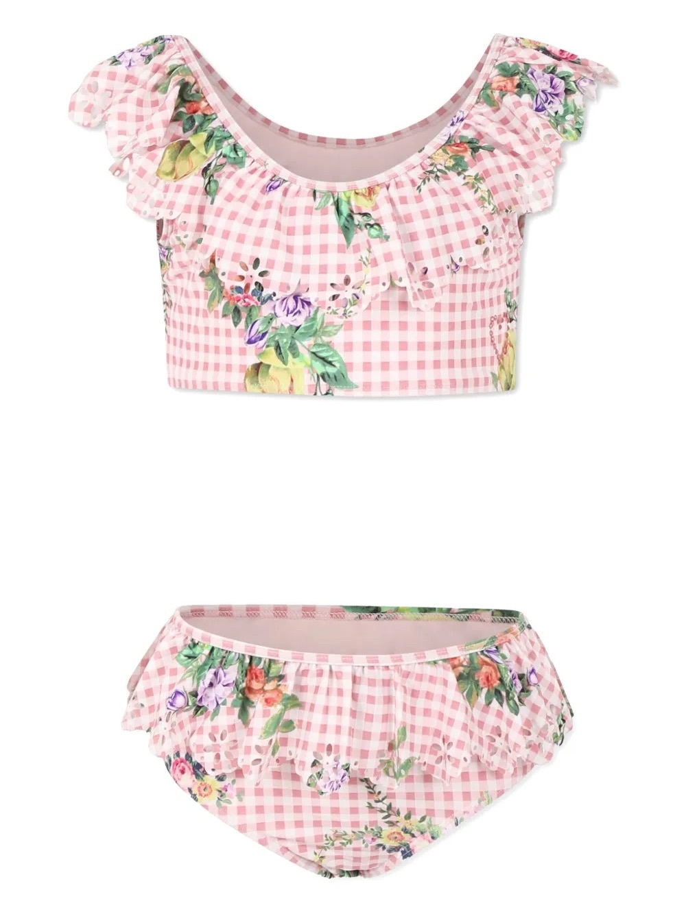 Camilla Pink Gingham Floral Ruffle Bikini Set